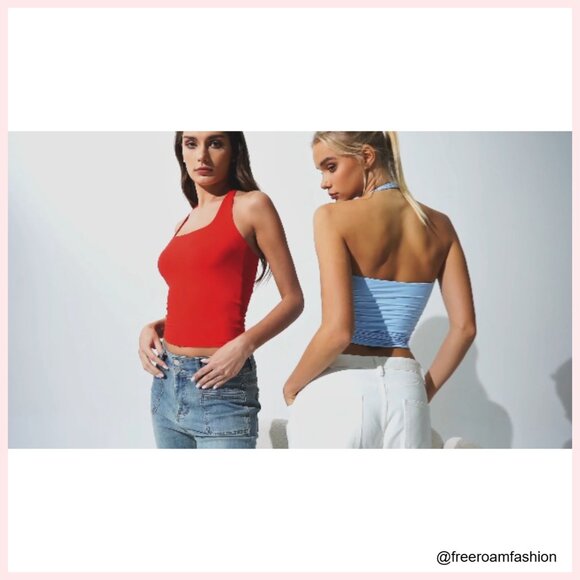 Double Lined Halter Tank Top Sleeveless Open Back Slim Fit Summer - Picture 7 of 7